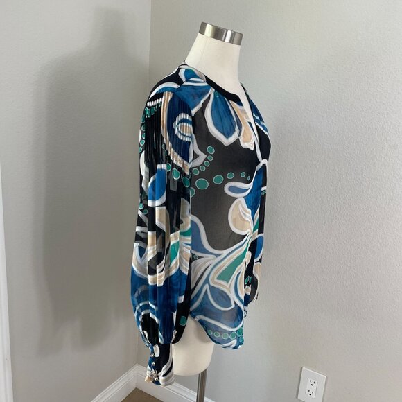 NEW Chicos Womens 10 Pintuck Detail Swirl Print Top Long Sleeve Blouse Shirt - Picture 3 of 16